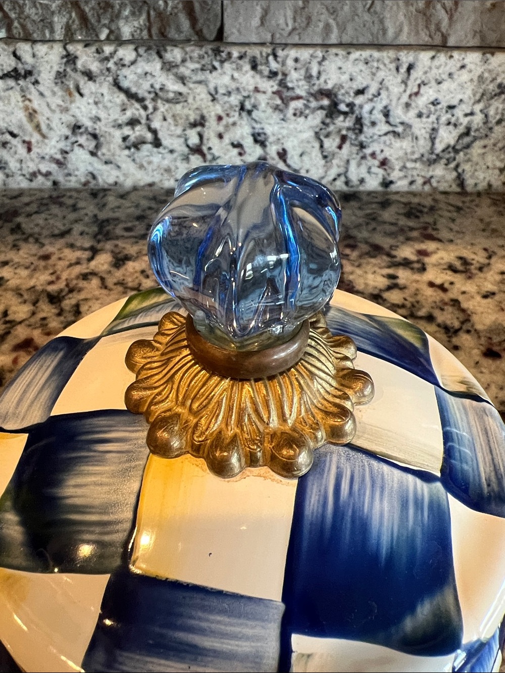 Mackenzie-Childs Royal Check Squashed Pot. EUC. 💙🤍 - Picture 5 of 11